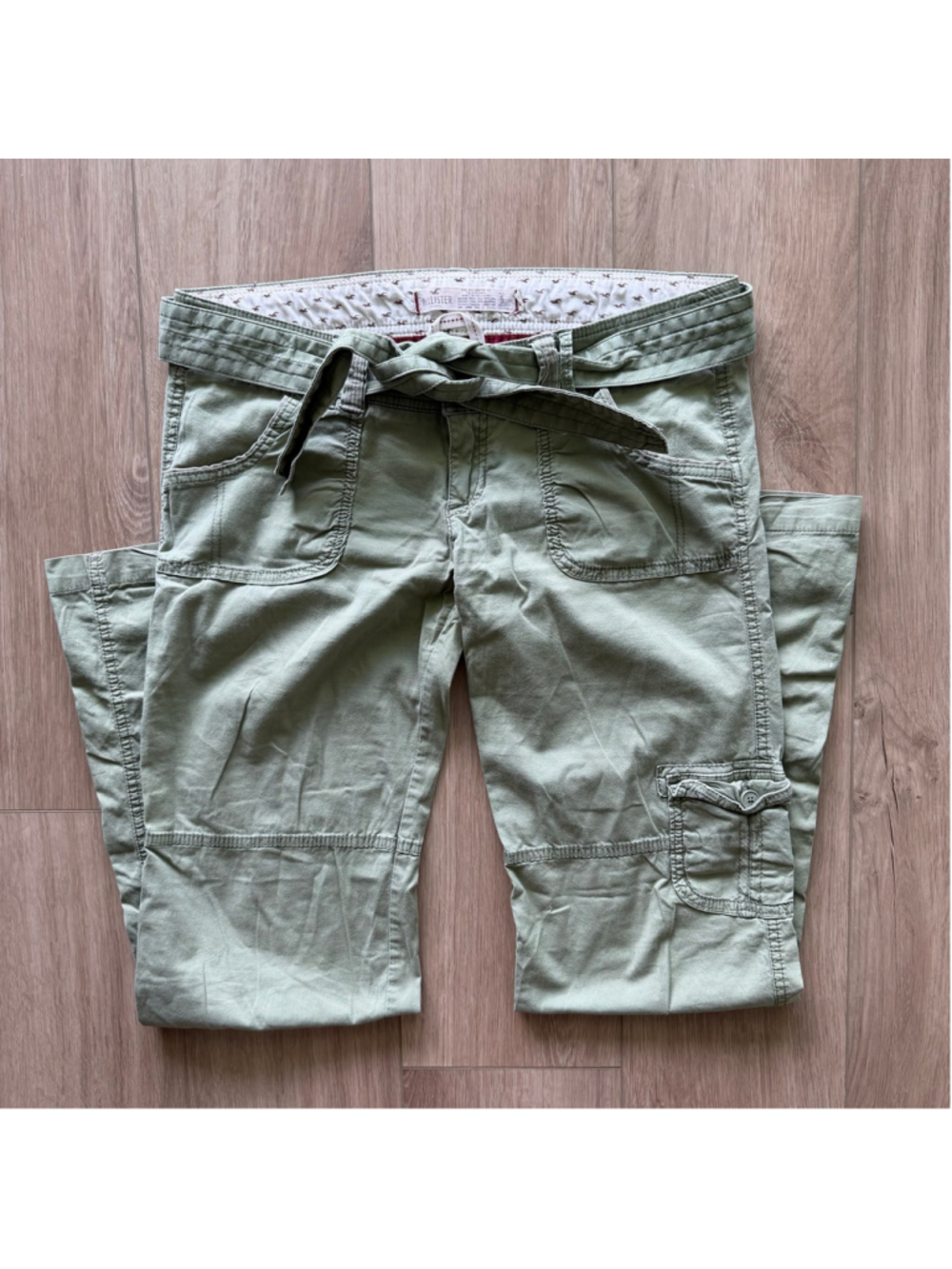 VTG Y2K Hollister Cargo Bootcut Low Rise sz 5 Flap Pockets Belted Utility Pants